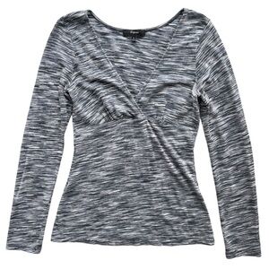 Express Womens S Gray Silver Metallic Space Dye V-neck Long Sleeve Y2K Top 42487